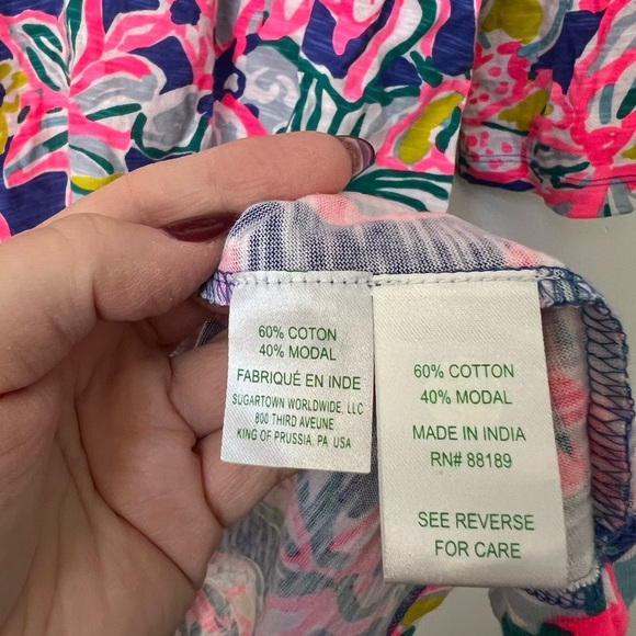 Lilly Pulitzer Amberly Swingy T Shirt Dress Iris Blue Casa Azul Floral Pintuck - Picture 5 of 6